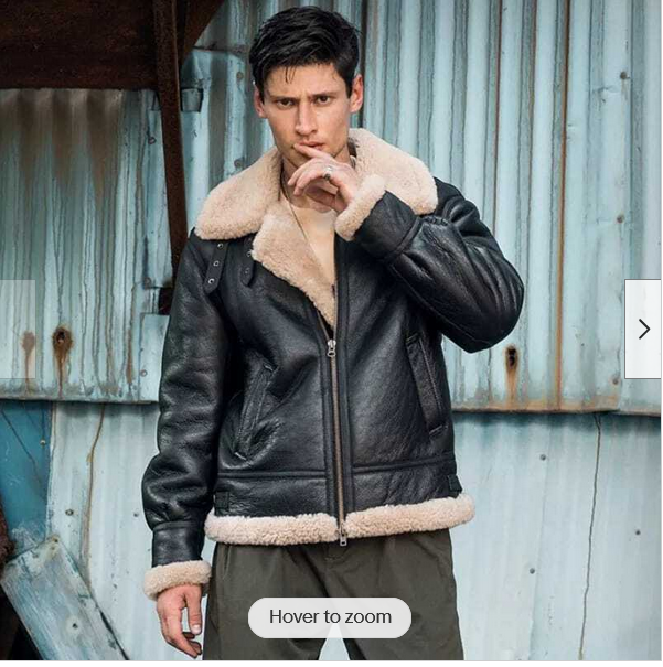 Men's RAF Aviator Pilot B3 Flying Bomber Shearling Fur Black Real Leather Jacket