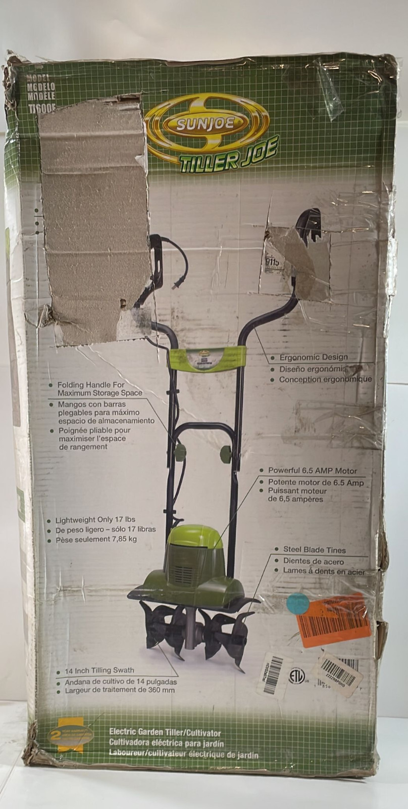 Sun Joe TJ600E Joe 14Inch 6.5 Amp Electric Tiller/Cultivator, 6.0