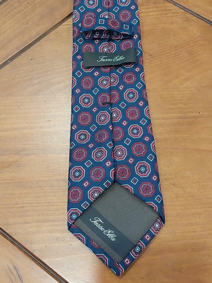Tasso Elba Blue And Maroon Geometric Floral Design Silk Tie 3x60" great conditio — 第 2/3 张图片