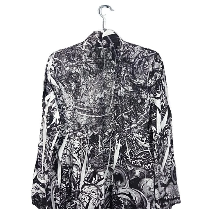 Style & Co. 女式牛仔裤夹克 XL 码黑色白色抽象印花开襟  — 第 4/4 张图片