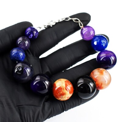 Runde Form Amethyst, Achat & Onyx 360. Kts wunderschönes Perlenarmband RK 07E693
