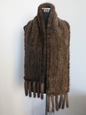 Knit 100% real mink fur scarf fur premium quality cape 165*20 cm brown neck wrap
