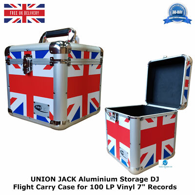 1 Union Jack Aluminium Aufbewahrung DJ Flight Tragetasche für 100 LP Vinyl 7'' Schallplatten