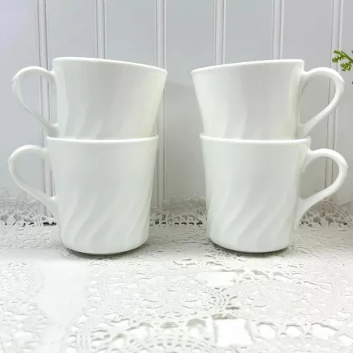 4 Vintage Enhancement SWIRL Corning Coffee/Tea Mugs USA White  8 Oz