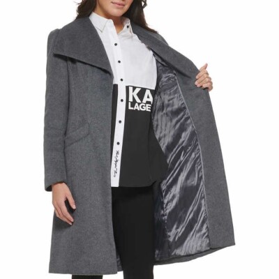 Women's Karl Lagerfeld Paris Belted Wool Blend Coat, Size: Large