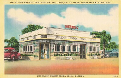 #ad #ad Sarres#x27; Drive In Restaurant Ocala Florida FL Frog Legs Linen c1940 Postcard $4.46