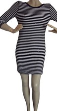 Express Small Black White Striped Sequin Shift Scoop Back Sweater Dress (S 4-6)