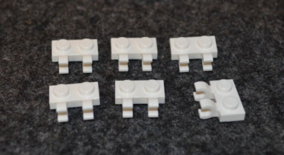 (6) 1x2 White Plate w/ 2 Vertical Connector Clips on Side Brick ~ New Lego Parts