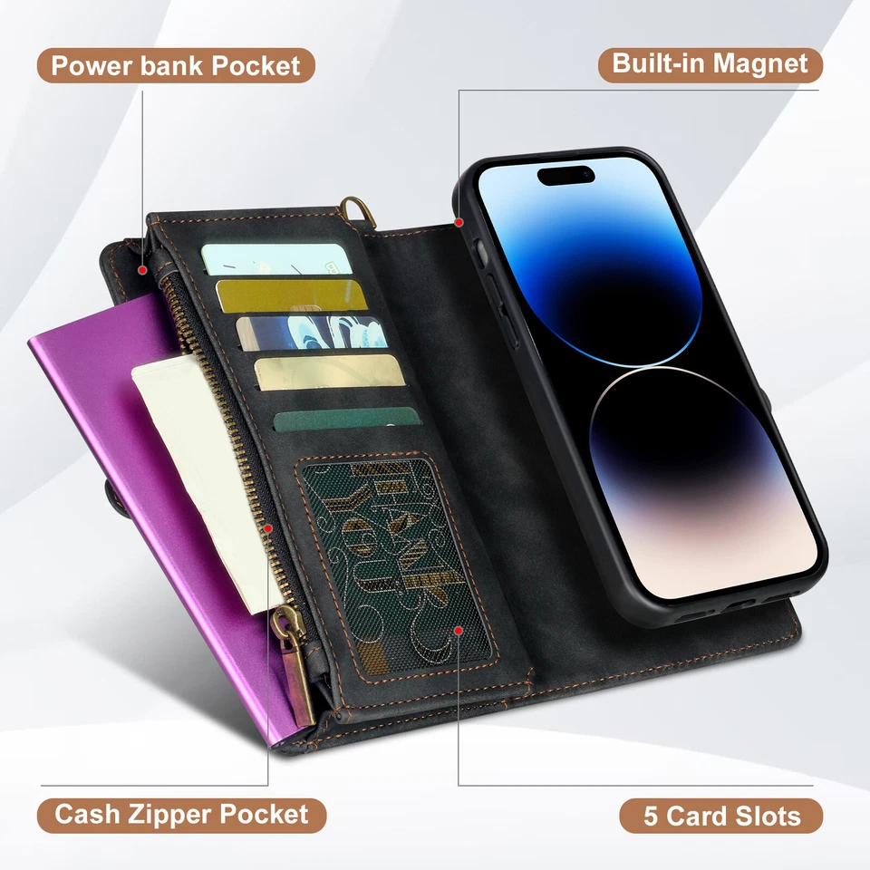 Wallet Leather Card Phone Case For iPhone16 15 14Pro Max Plus 13 11 12 8 7 XS XR - Image 3 of 4