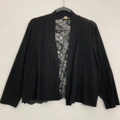 Calvin Klein Black Knit Open Front Lace Back Office Career Light Cardigan  2X