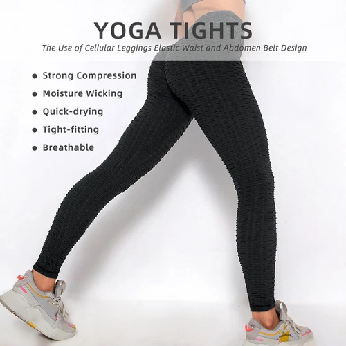 Women TIK Tok Leggings Bubble Textured Leggings Butt Lifting Yoga Pants Black Am