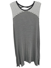 Gap XL Dress Striped Shift Keyhole Sleeveless Black White Knit Knee Length 512