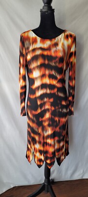 Women's Roberto Cavalli Orange Flames Long Sleeve Dress Sz 46/US Large  RARE