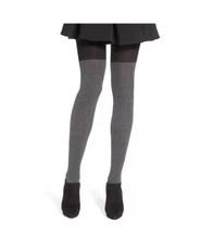 DKNY Ribbed Faux Over the Knee Sock Tights Gray Small 2298