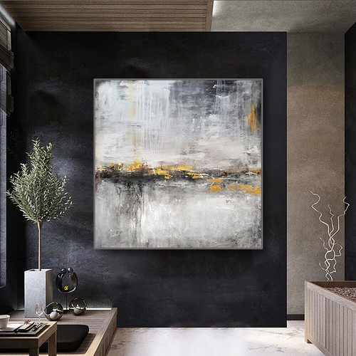 Hand Painted Abstract Original Oil Painting Modern White and Black Wall