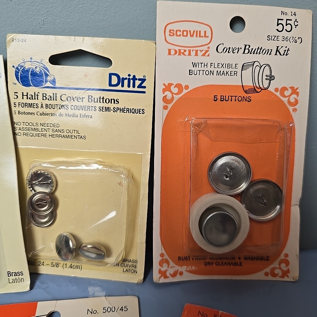 DRITZ Cover Button Kit & Covered Button Sewing Notion Sets LOT of (7)