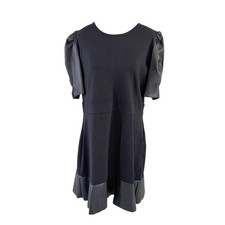 Michael Kors Black Dress XL Faux Leather Puff Sleeve Flounce Hem Edgy