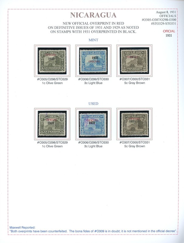 NICARAGUA BYERLEY Specialized Album Page Lot #86 - 1931 OFFICIAL M/U - $$$
