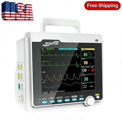 8'' Vital Signs Monitor: ECG, NIBP, SPO2, RESP, PR, TEMP - Human Patient Monitor