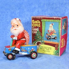 1960s SANTA PUMP MOBILE in BOX Christmas Battery TIN TOY Nice RARE!