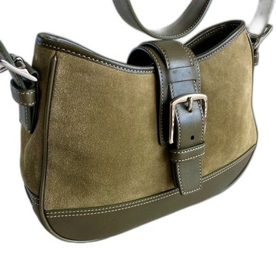 COACH Vintage Hampton Hobo Bag - Olive Suede Canvas Y2K - Pre-Owned Excellent...