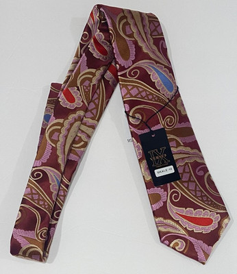 NWT Verse 9 Mens 100% Silk Tie Multicolor Pink Paisley Designer w/Pocket Square