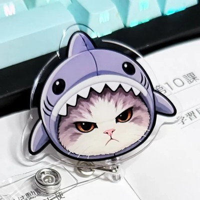 Angry baby shark Cat Meme badge reel retractable ID clip Nurse Medical