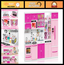 5-in-1 Kids Kitchen Playset - Realistic Lights  Sounds, Mini Doll House Toys, P
