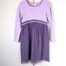 Hanna Andersson Tulle Skirt Dress Girls 6-7 Purple Metallic Long Sleeve