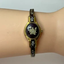 Vintage Andre Mouche Swiss Enamel Floral Cover Qz Bangle For Parts / Repair#084B