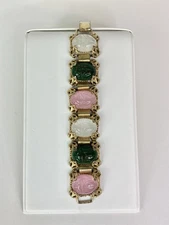 Vintage Chunky Scarab Art Deco Egyptian Revival Goldtone Bracelet