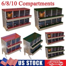6/8/10 Holes Chicken Nesting Boxes Metal Coop Roll Away Chicken Egg Laying Box