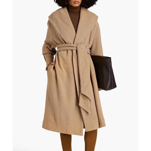 Leset Sienna wool blend belted robe coat in beige size M