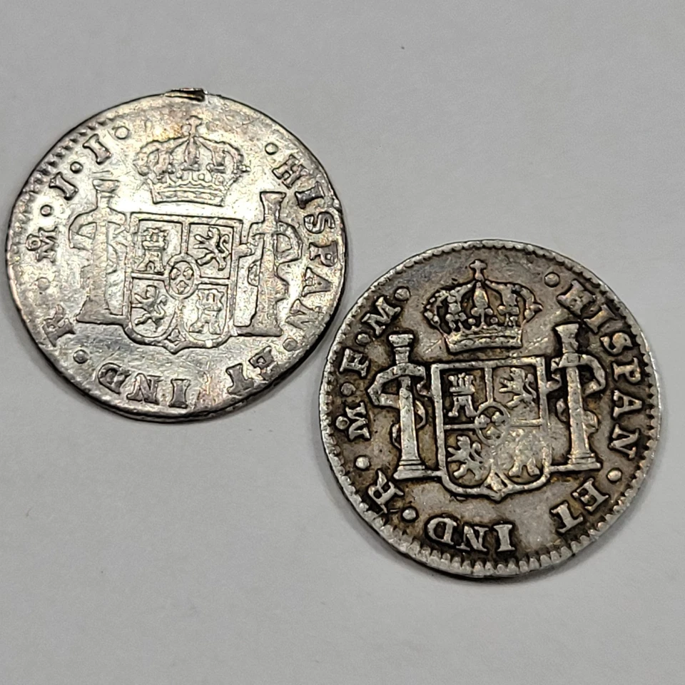 2X LOT 1800 & 1813 Mexico Silver 1/2 Real Ferdinand Armored Bust Spanish *K830 - Image 2 of 2