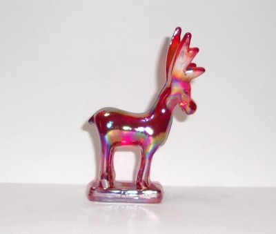 Mosser Glass Red Carnival Mini Christmas Reindeer Deer Figurine Made In USA!
