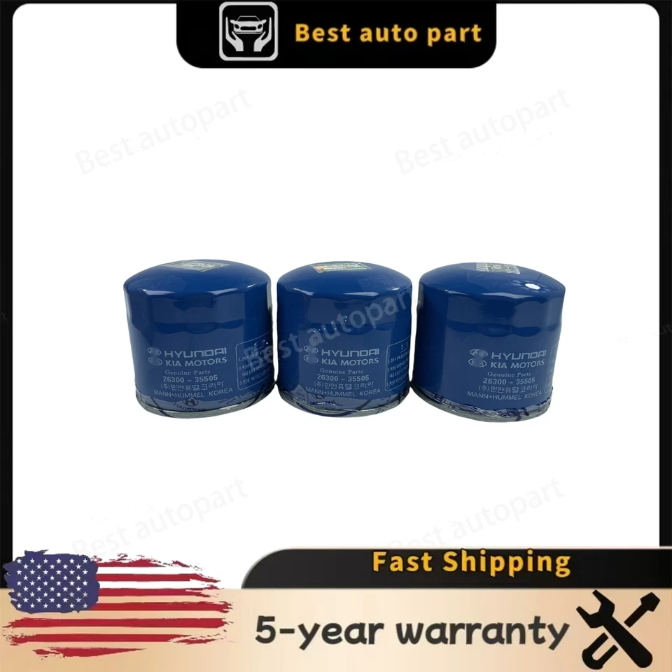 STOCK EE. UU. NUEVO 2630035505 3 PIEZAS FILTRO ACEITE MOTOR GASOLINA KIA 1986-2024 Foto 2 de 2