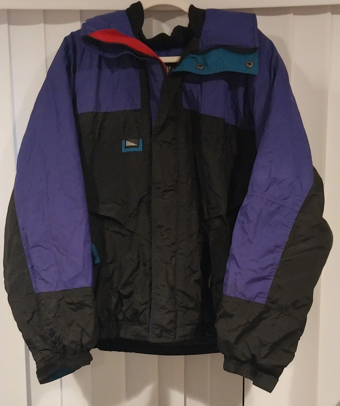 Vintage 90s INSIDE EDGE Black Purple Teal Ski Snowboard Puffer Coat Jacket L