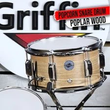 GRIFFIN Popcorn Snare Drum - 10x6 Oak Poplar Wood Shell Firecracker Soprano Head