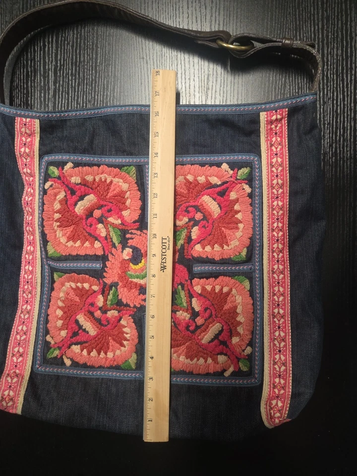 Bolso de Hombro Hobo Denim Bordado Vintage LUCKY BRAND Y2K XL Foto 3 de 4
