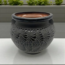 Black Floral Talavera Pot | Artisan Ceramic Planter