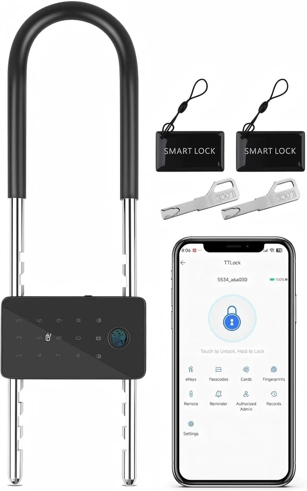 U-Lock Bike Padlock – Long Shackle, Fingerprint & App Control, Adjustable Combo - Image 2 of 4