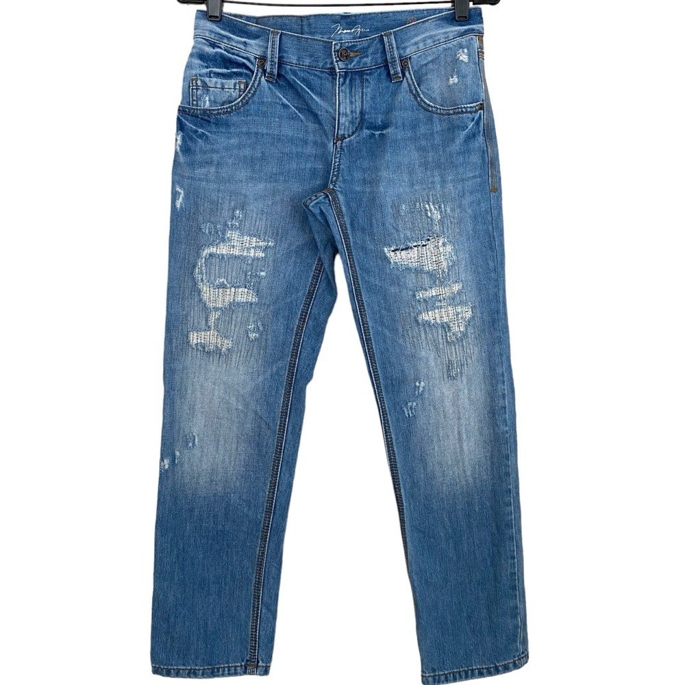 BCBG MaxAzria Distressed Patchwork Lightwash Deni… - image 3