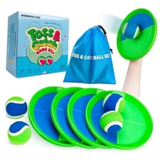 EVERICH - Juego de pelota de lanzamiento y 4 Paddles 4 Balls Azul y verde