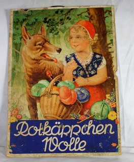 uralte Pappwerbung Rotkäppchen Wolle