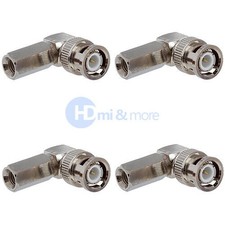 RG6 U Twist-on to BNC Male Coax Connector Adapter CCTV Right Angle - LOT of 4