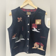 Woolrich 100 Wool Appliqu Cabin Vest Women s M