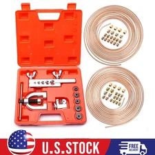 BRAKE LINE PIPE KIT 3/16 + 1/4 25FT Copper Pipe Flaring Tool + 40 Nuts Fittings