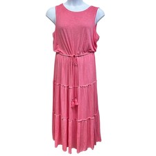 Knox Rose Maxi Dress Womens XL Pink Sleeveless Tiered Drawstring Boho Scoop Back