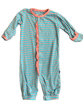 Kickee Pants Blue Pink Striped One Piece Snap Front Bamboo Size 0-3 Months