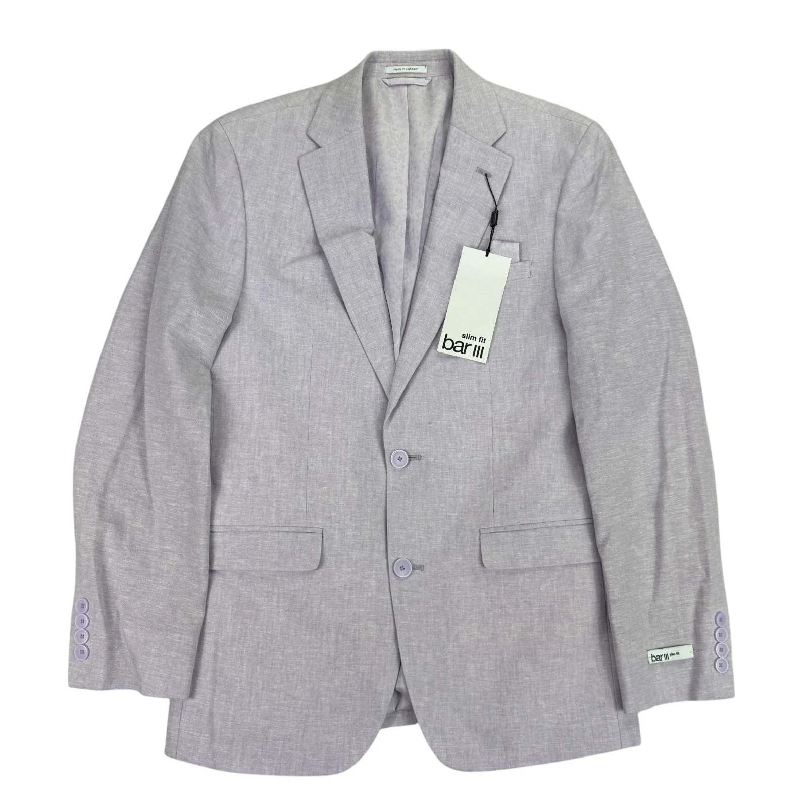 Bar III Mens Slim Fit Linen Cotton Solid Suit Jacket Lavender Purple 38R